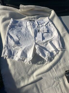Express White Distressed Denim Cutoff Shorts